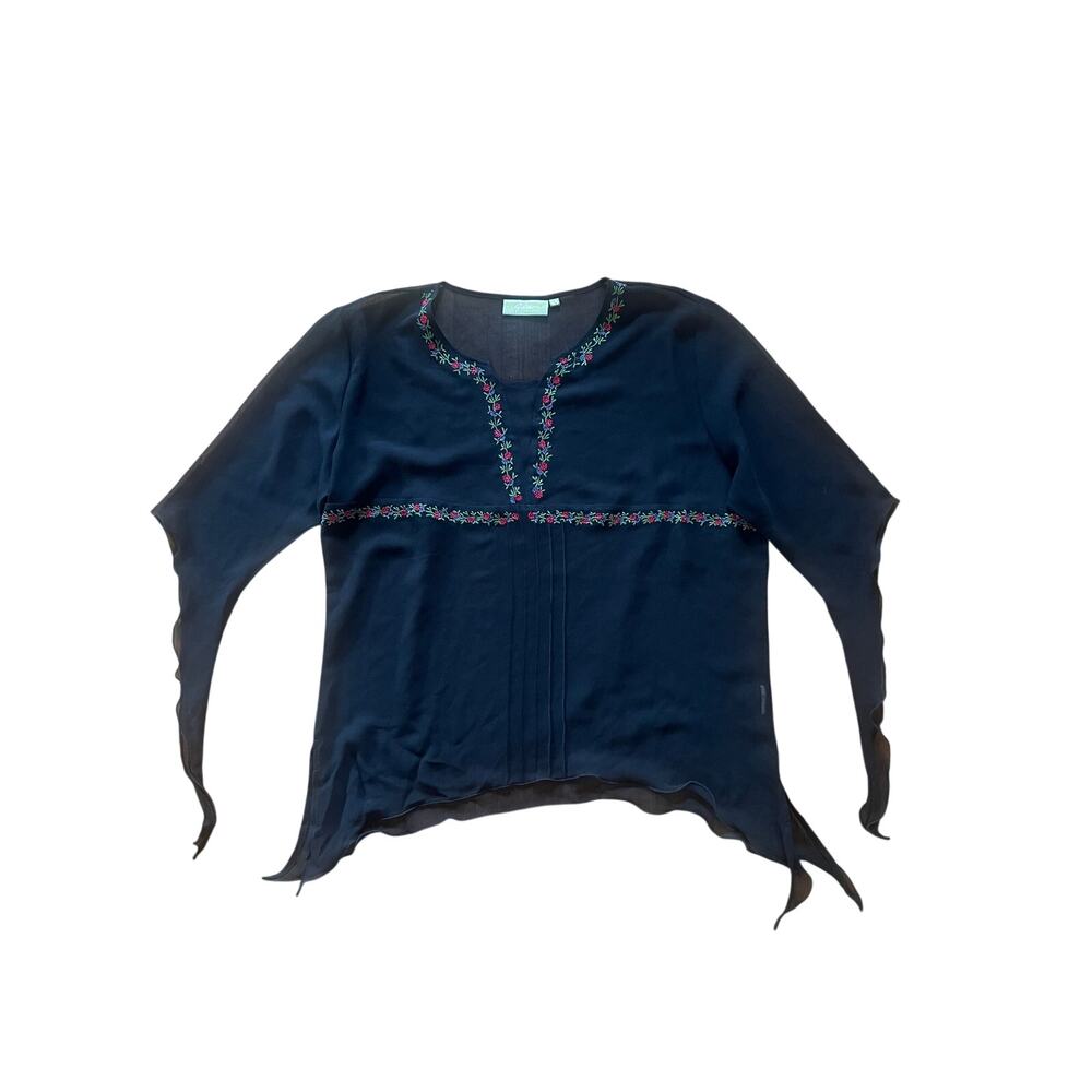 Gia Black Embroidered Whimsygoth Fairycore Blouse | S